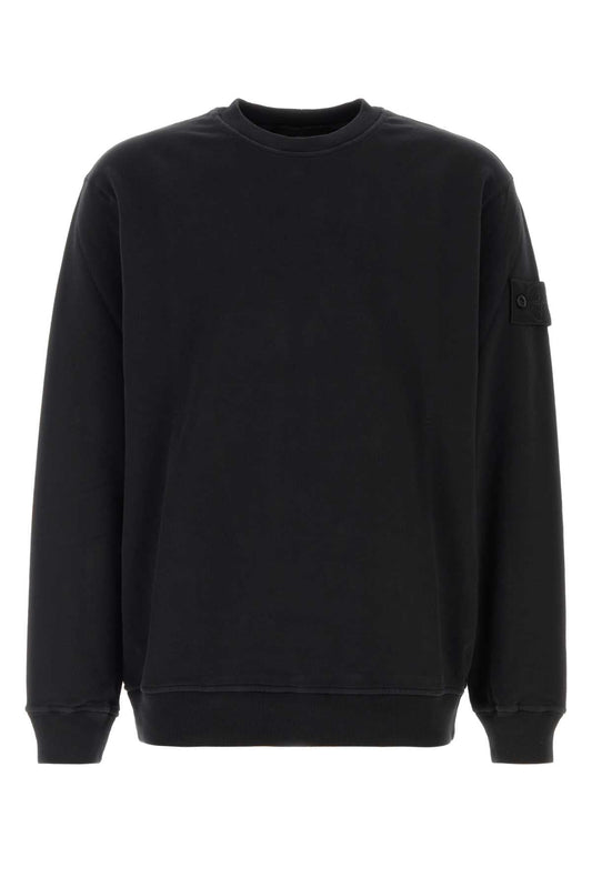 Stone Island Cotton-Blend Crew Sweatshirt — Black