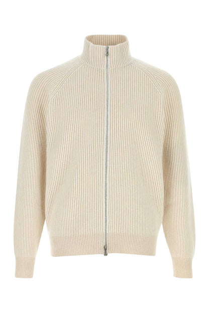Brunello Cucinelli Ribbed Cashmere Cardigan — Beige