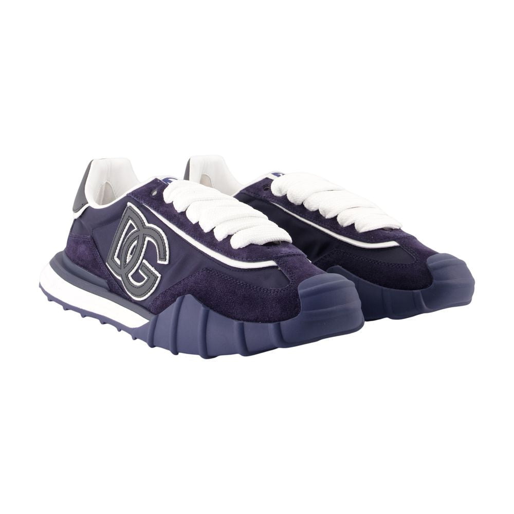 Dolce&Gabbana Logo-Embroidered Calfskin Sneaker — Navy