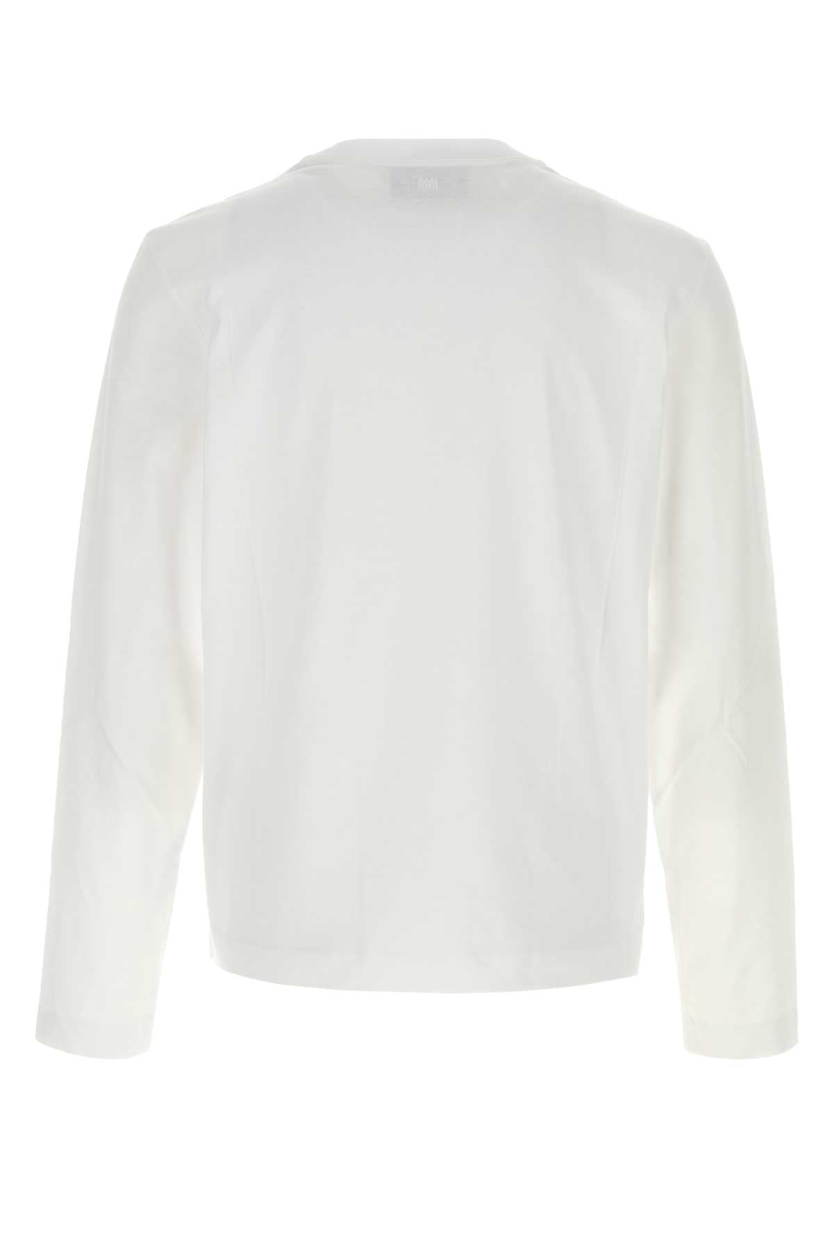 AMI Paris Logo-Embroidered T-shirt — White