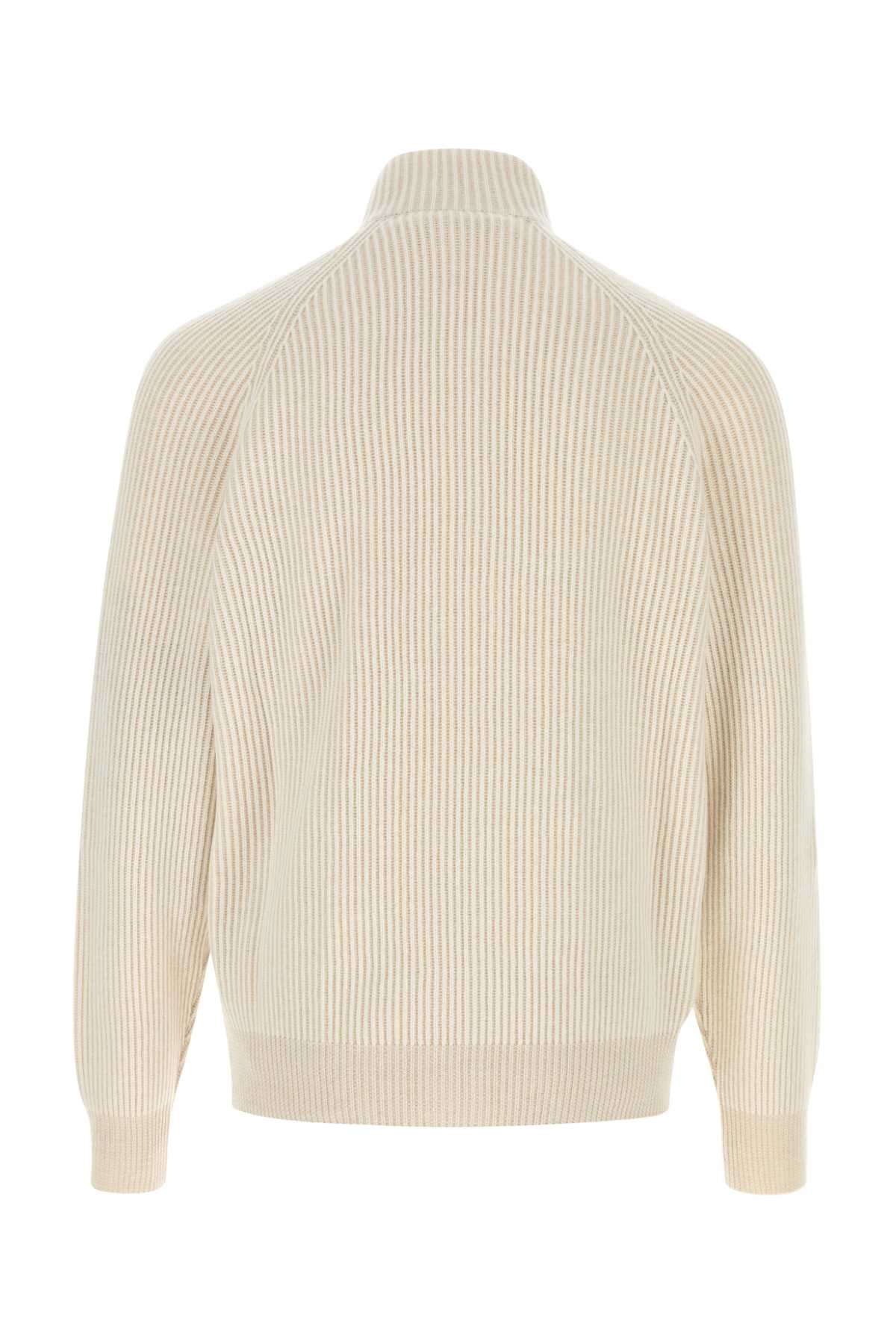 Brunello Cucinelli Ribbed Cashmere Cardigan — Beige