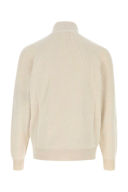 Brunello Cucinelli Ribbed Cashmere Cardigan — Beige