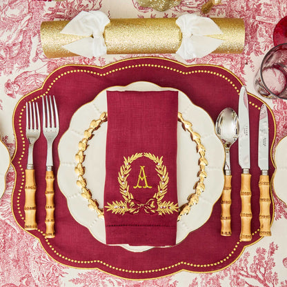 Burgundy Gold Bow Garland Linen Napkins (Set of 4)