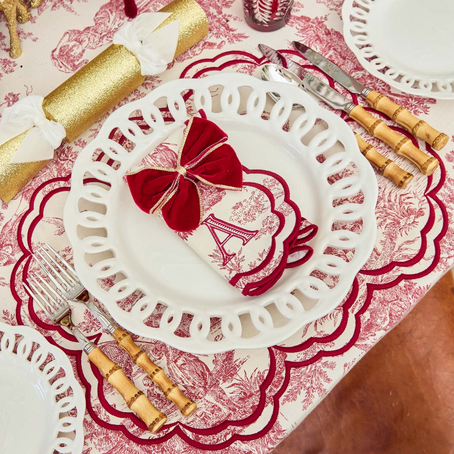 Burgundy Claudette Toile Placemats (Set of 4)