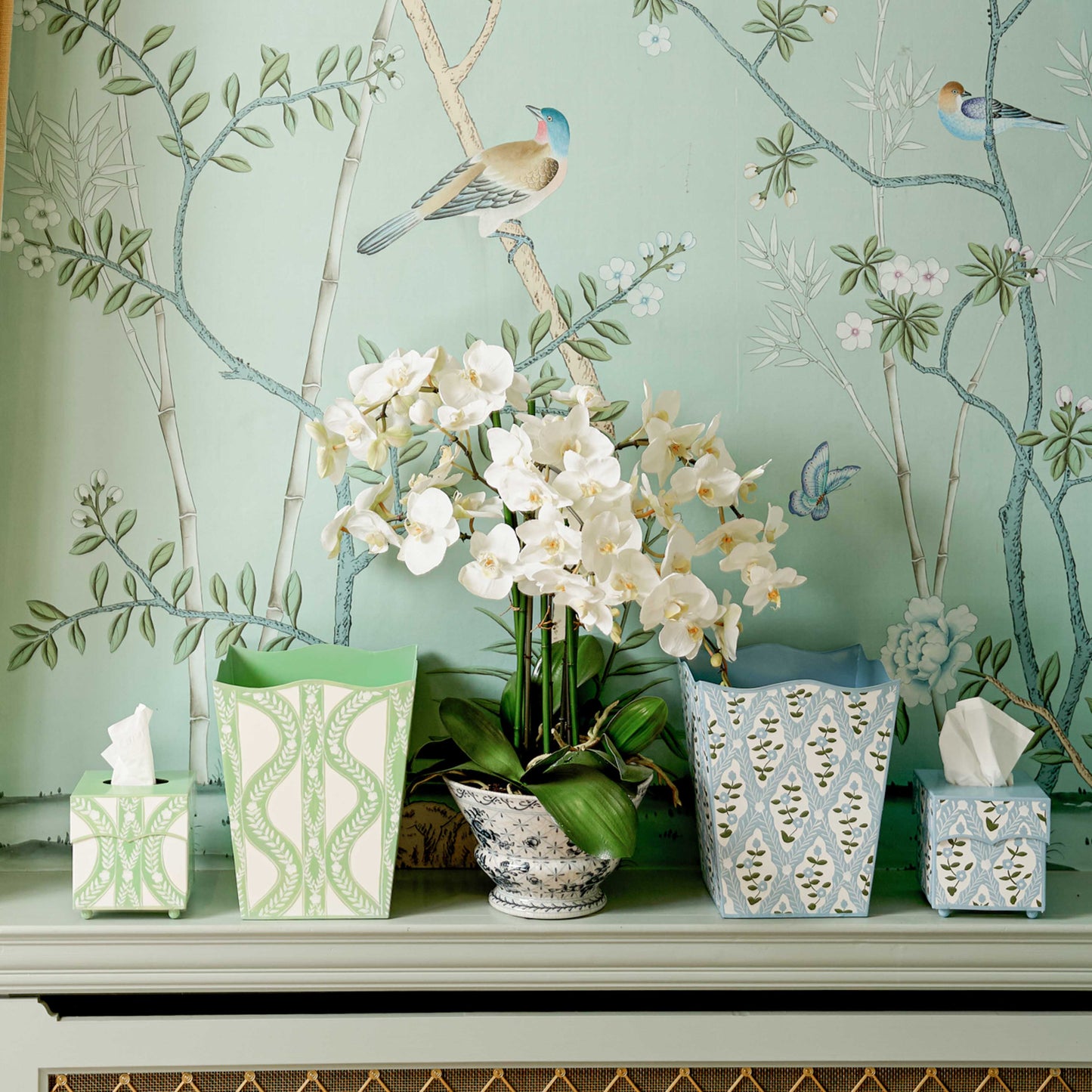 Blue Floral Trellis Bin