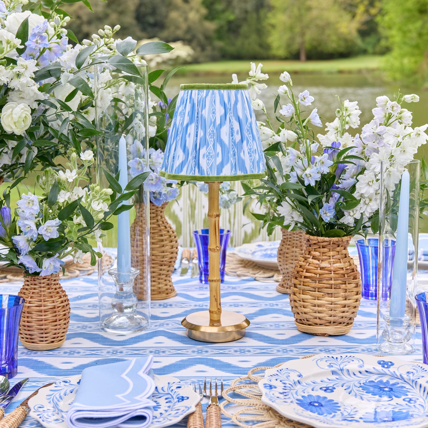 Blue & Green Ikat Lampshade (18cm)