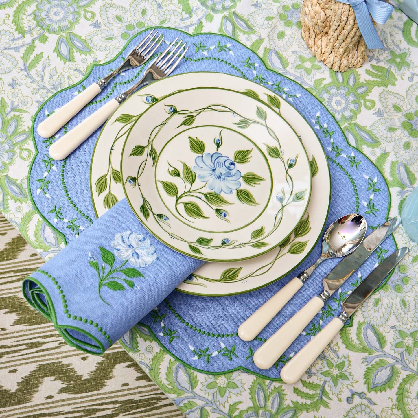 Bluebell Rose Embroidered Linen Napkins (Set of 4)