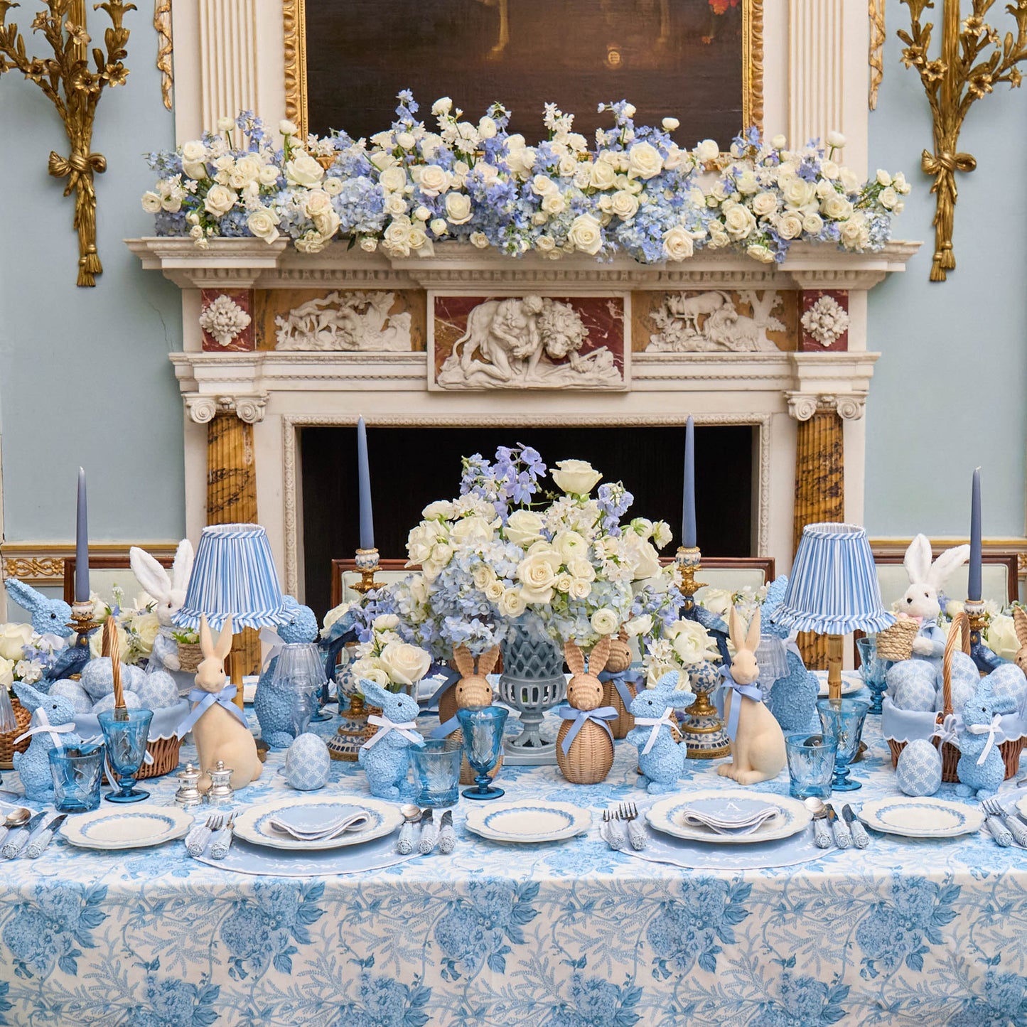 Rattan Bunny with Blue Bow (Pair)