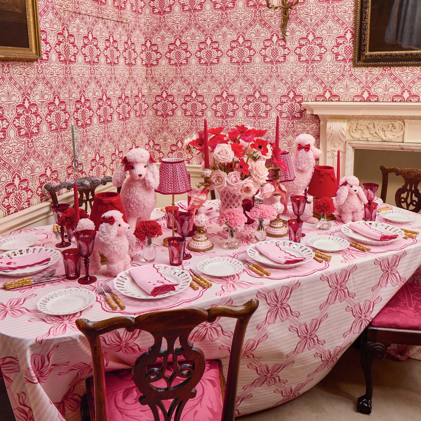 Pink & Red Eloise Linen Placemats & Fifi Poodle Napkins (Set of 4)