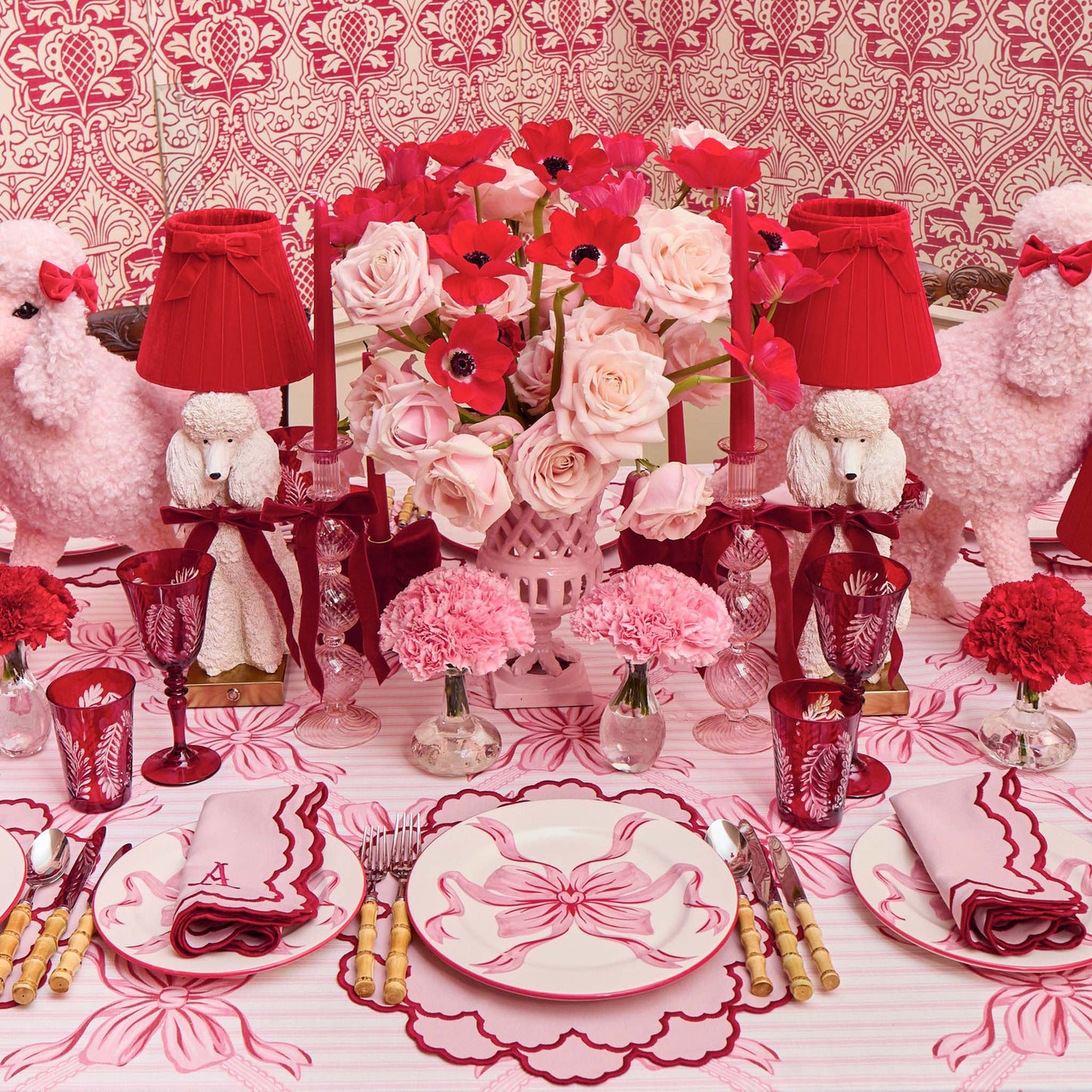 Audrey Pink & Red Bow Dinner Plate
