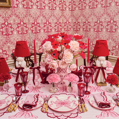 Red Ribboned Camille Peony Candle Holder Set