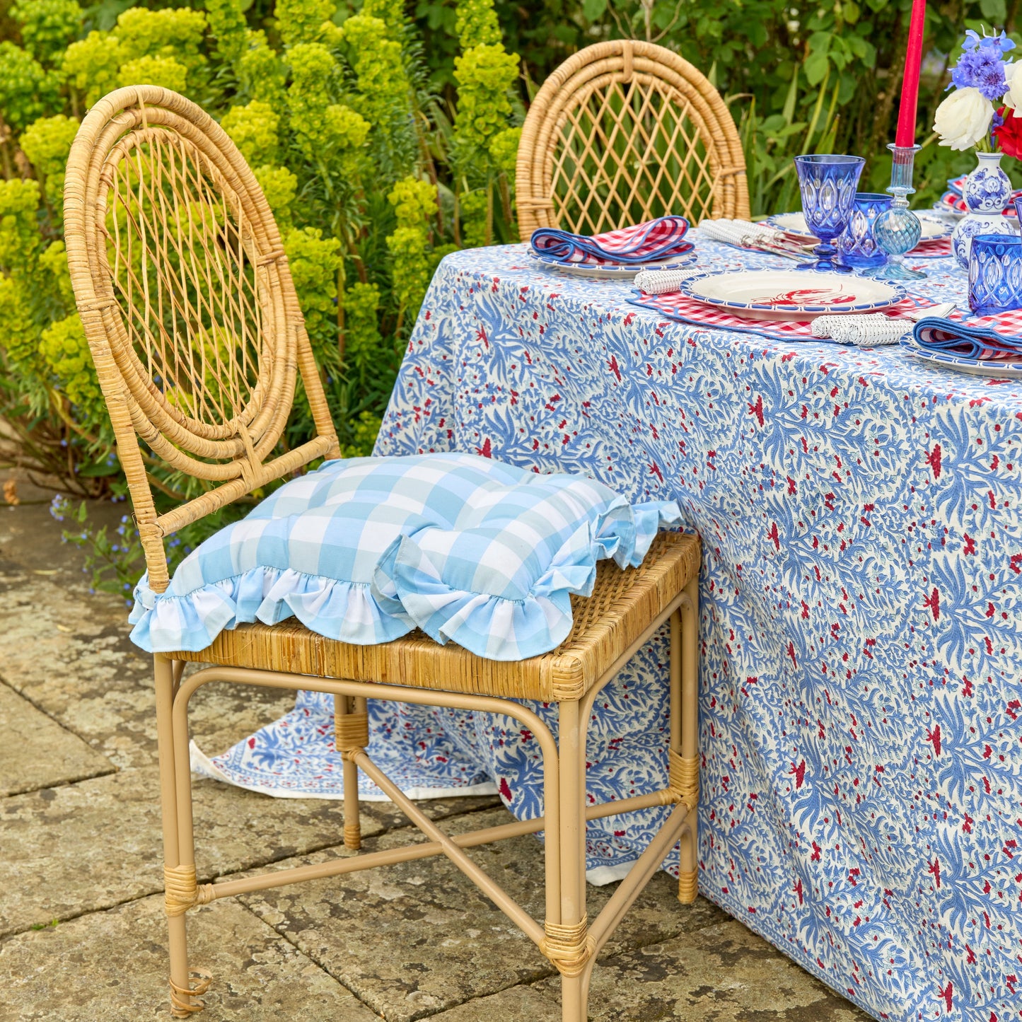 Blue & Red Ethel Blockprint Tablecloth