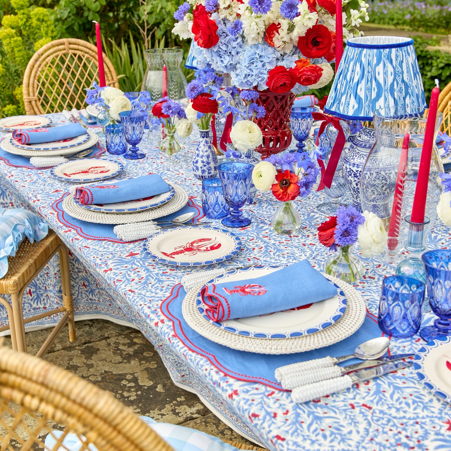 Blue & Red Ethel Blockprint Tablecloth