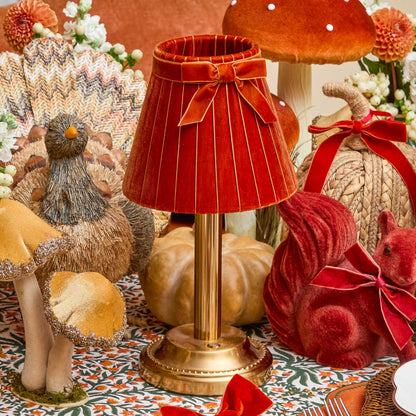 Corinthian Rechargeable Lamp with Burnt Orange Velvet Bow Shade (18cm)