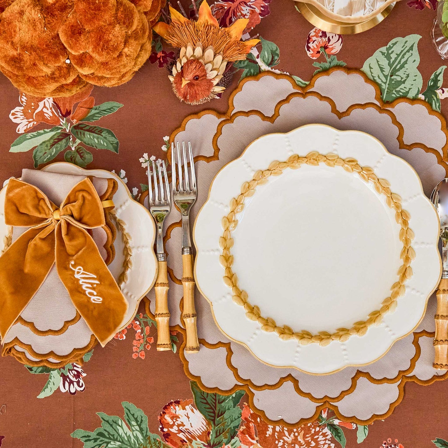 Taupe & Mustard Lily Placemats & Napkins (Set of 4)