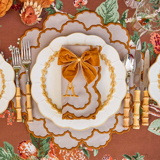 Taupe & Mustard Lily Placemats & Napkins (Set of 4)