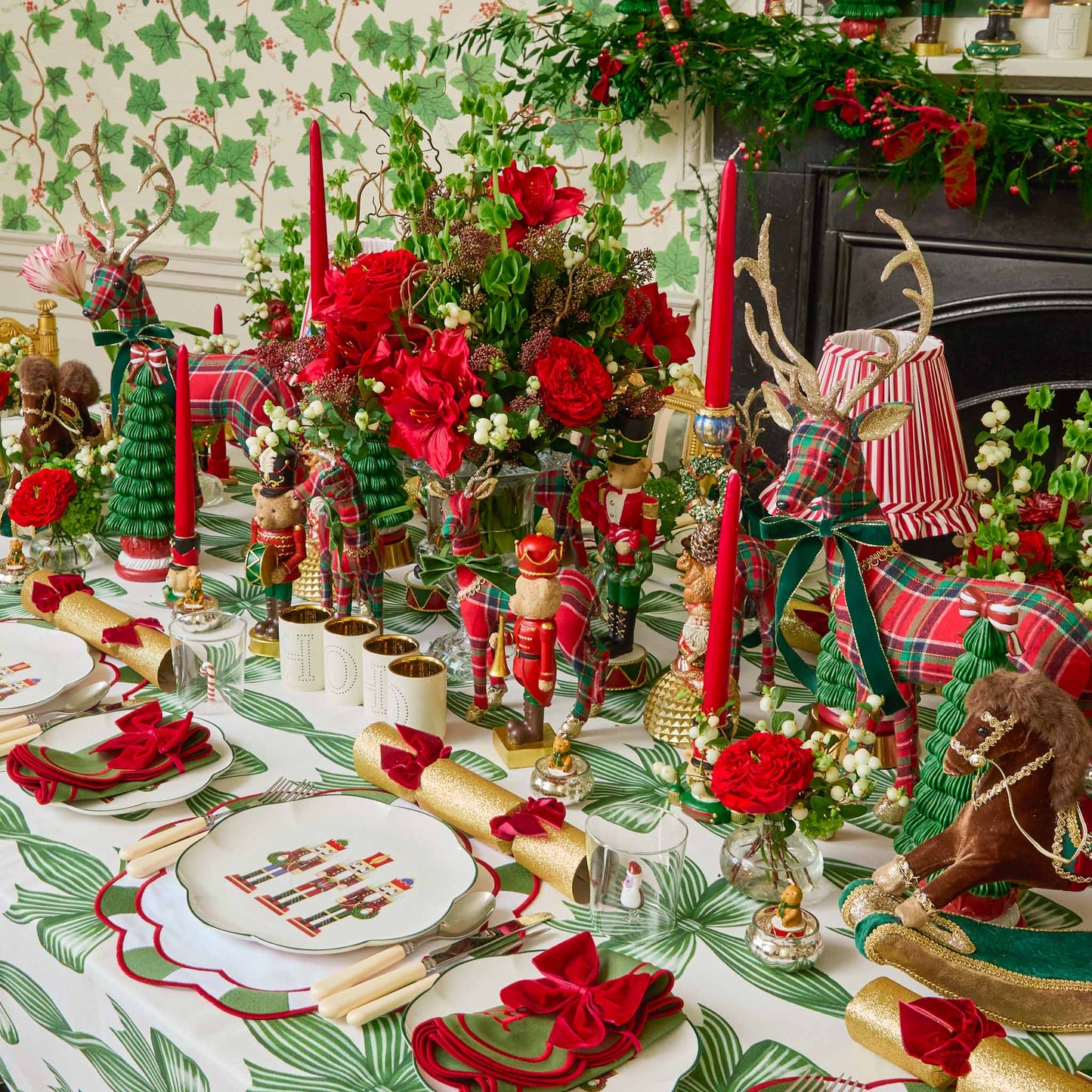 Green Bow Candycane Tablecloth