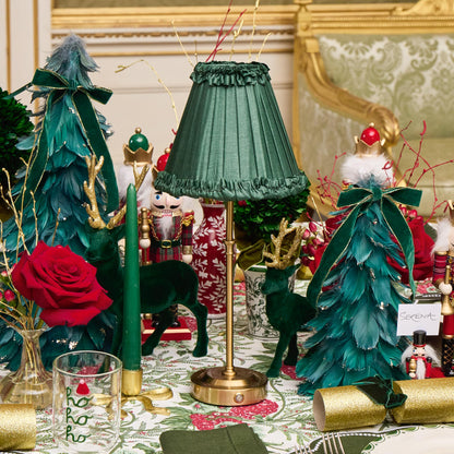 Edie Rechargeable Lamp with Forest Green Frilled Silk Shade (18cm)