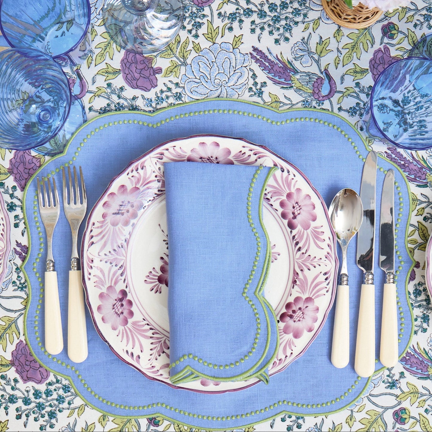 Bluebell & Green Eloise Linen Placemats & Napkins (Set of 4)