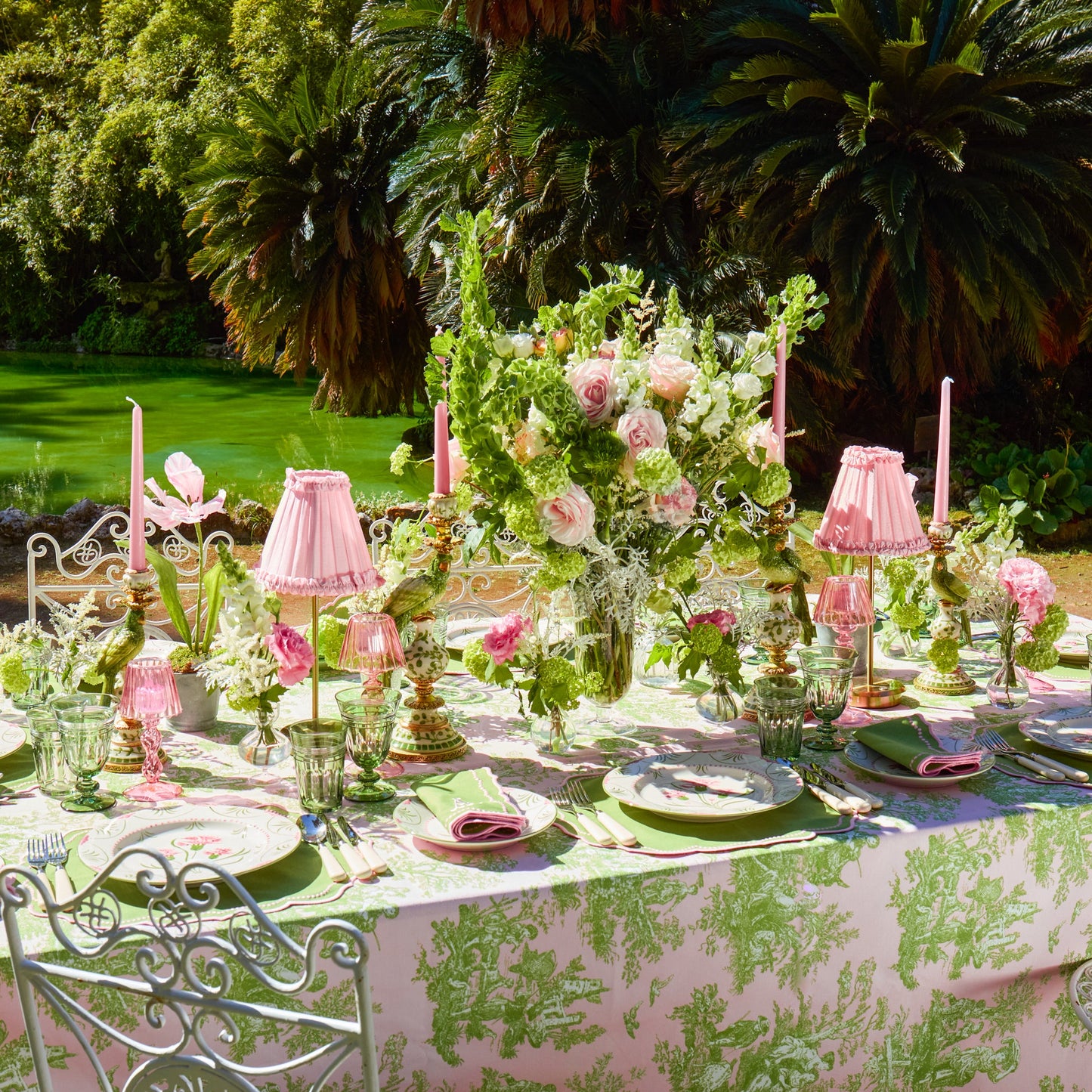 Pink & Green Ottilie Toile Tablecloth