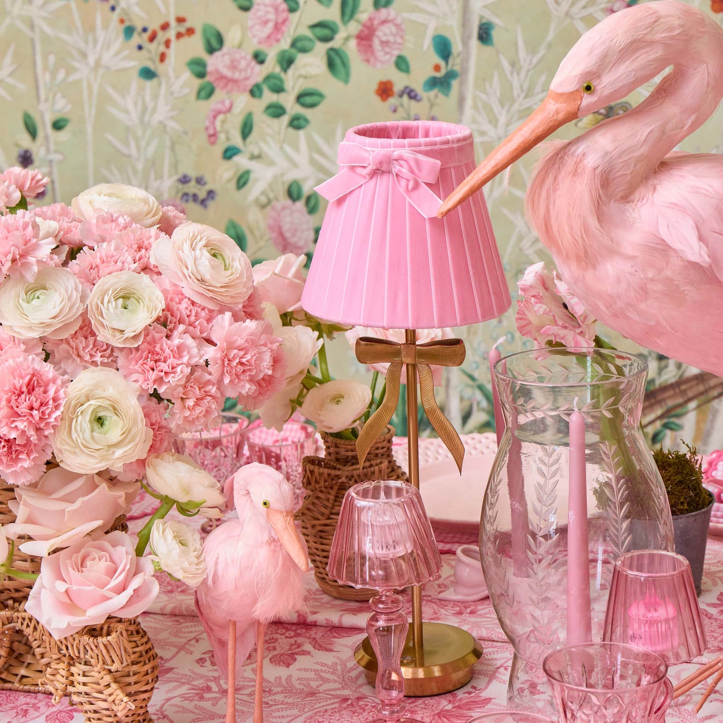 Tall Marilyn Bow Rechargeable Lamp with Pink Velvet Bow Shade (18cm)