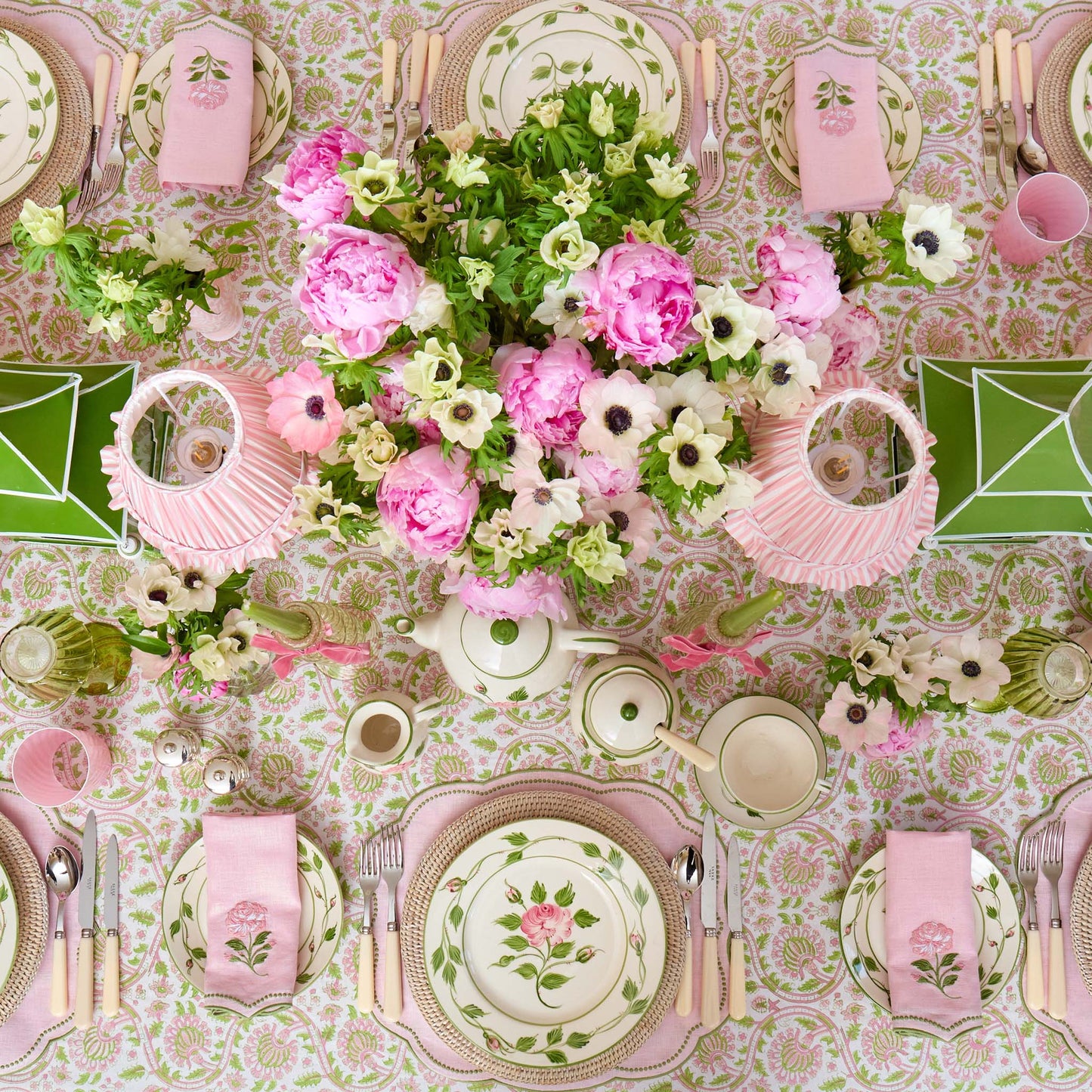 Pink & Green Eloise Linen Placemats & Rose Bud Napkins (Set of 4)