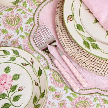 Pink & Green Eloise Linen Placemats & Rose Bud Napkins (Set of 4)