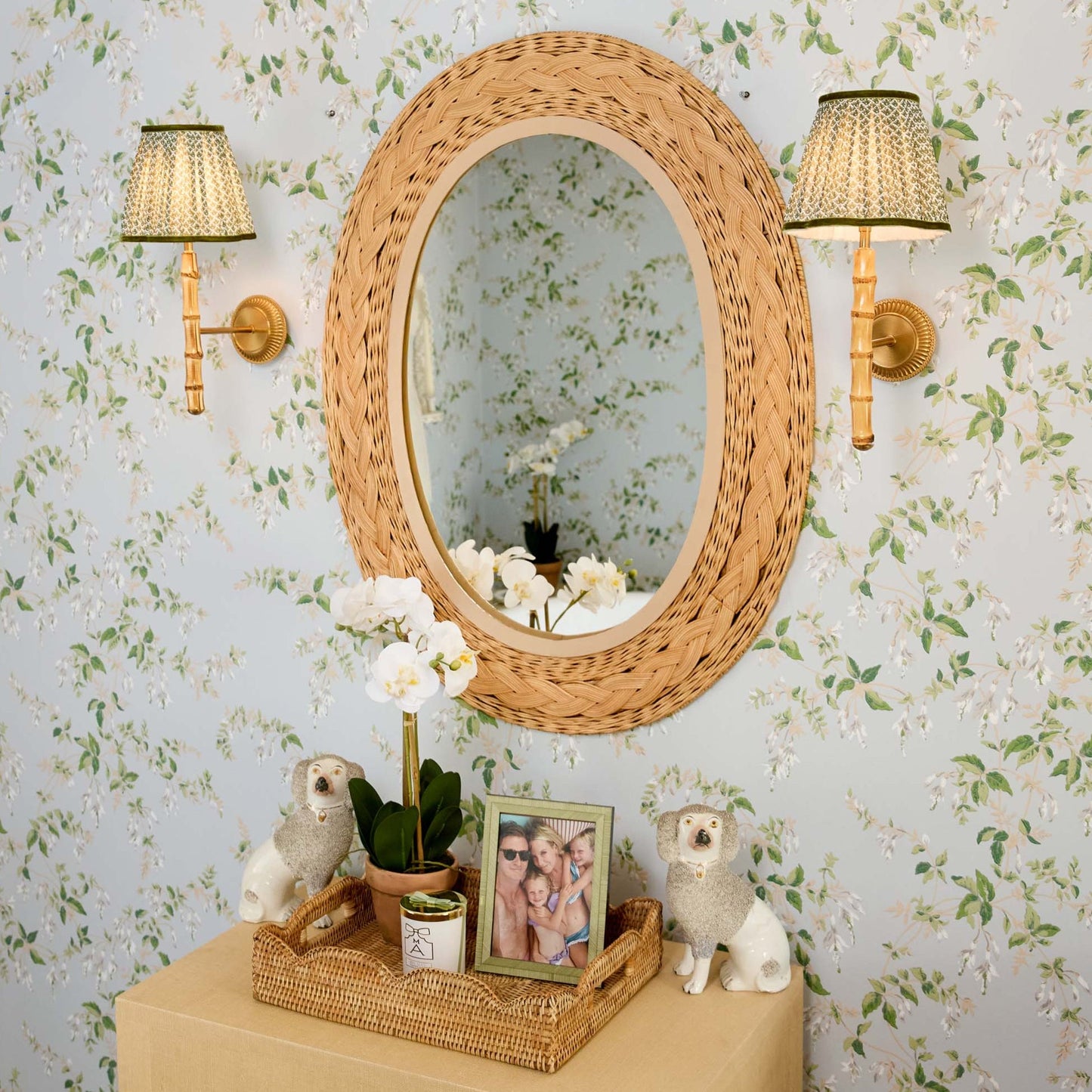 Oval Braided Rattan Mirror