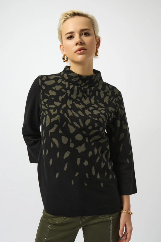 Joseph Ribkoff Black/Avocado Embellished Animal Print Sweater Top 253912