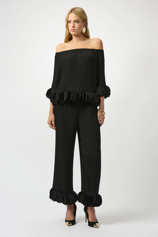 Joseph Ribkoff Black Lightweight Pleated Wide Leg Pants 253940