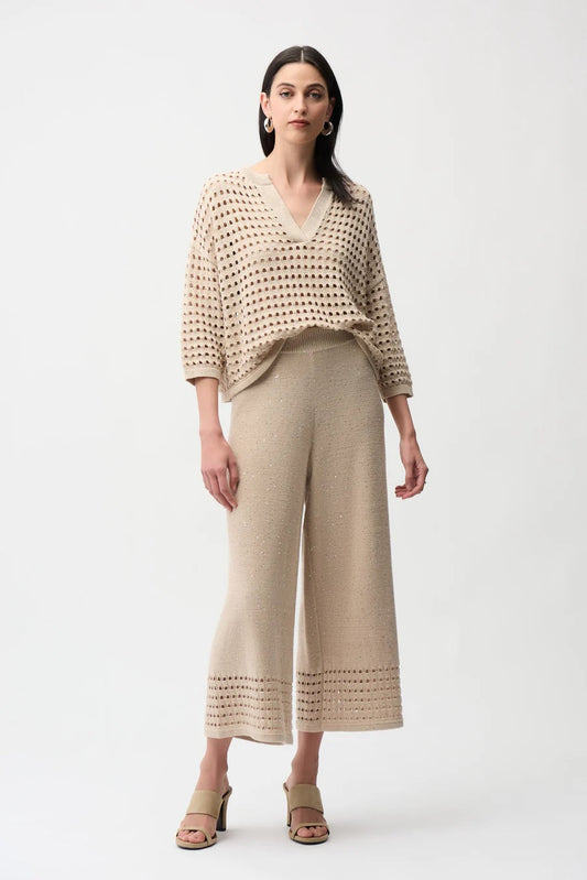 Joseph Ribkoff Sequined Open Knit Pull-On Culotte Pants 261975