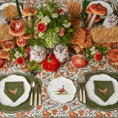 Forest Green Pheasant Linen Napkins (Set of 4)