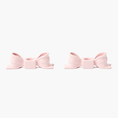 Petal Pink Ceramic Bow Candle Holders (Pair)