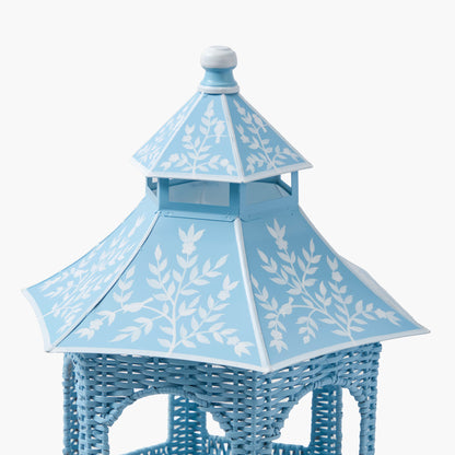 Blue Rattan & Tole Two Tier Pagoda Stand