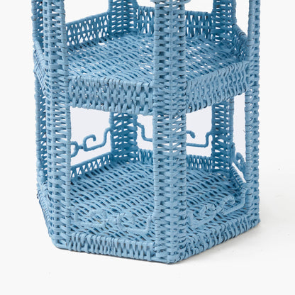 Blue Rattan & Tole Two Tier Pagoda Stand