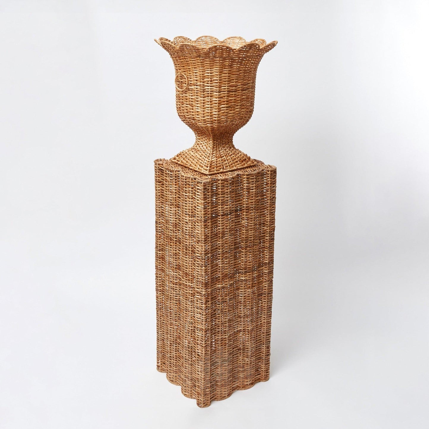 Liliana Scalloped Rattan Urn & Pedestal