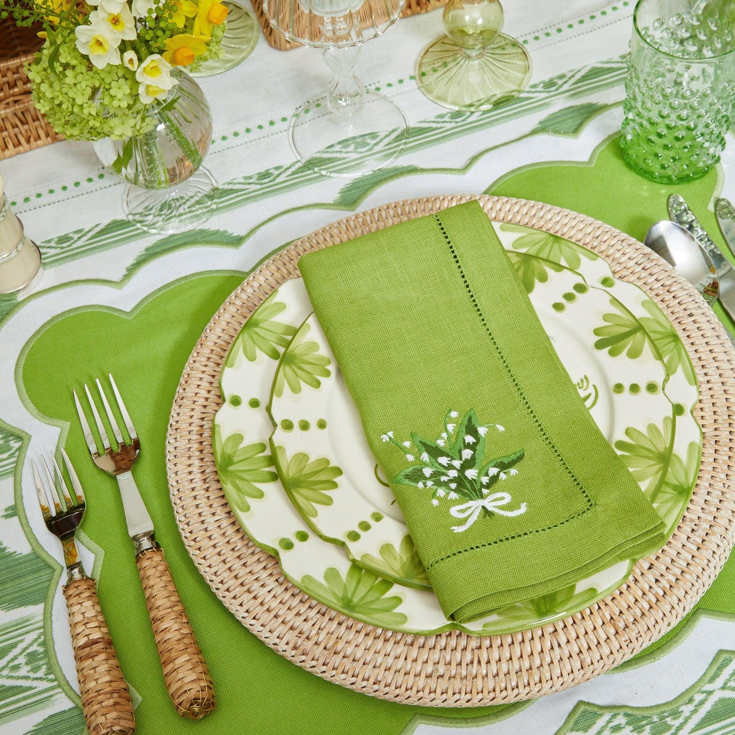 Green Lily of the Valley Linen Napkins (Set of 4)