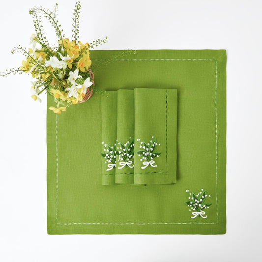 Green Lily of the Valley Linen Napkins (Set of 4)