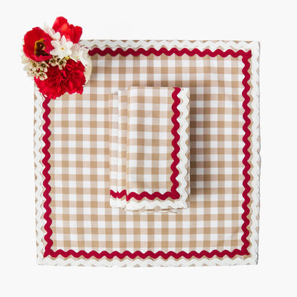 Putty Gingham & Red Rossina Napkins (Set of 4)