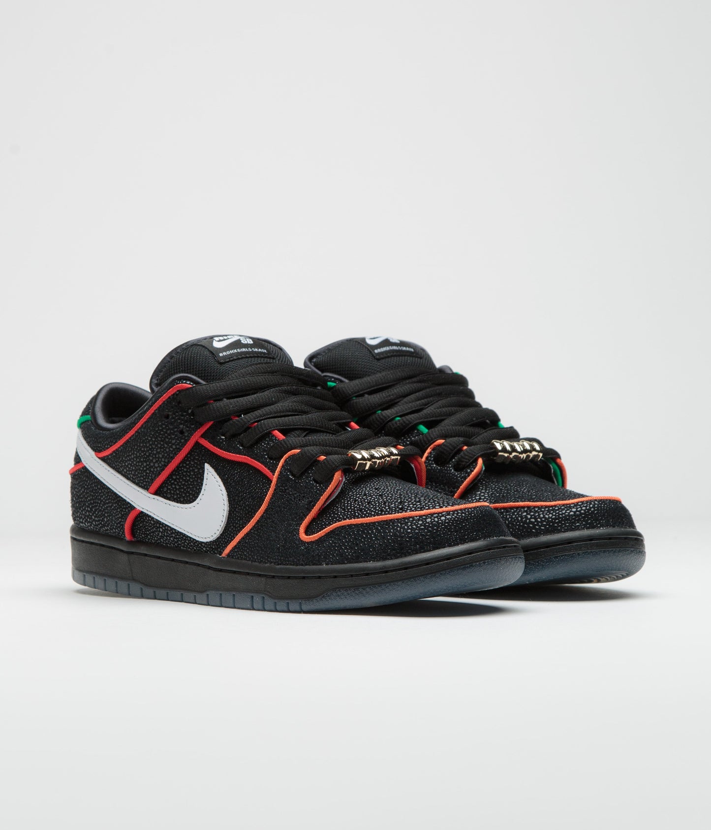 Nike SB x Bronx Girls Skate Dunk Low Pro Shoes - Black / White - Challenge Red - Total Orange