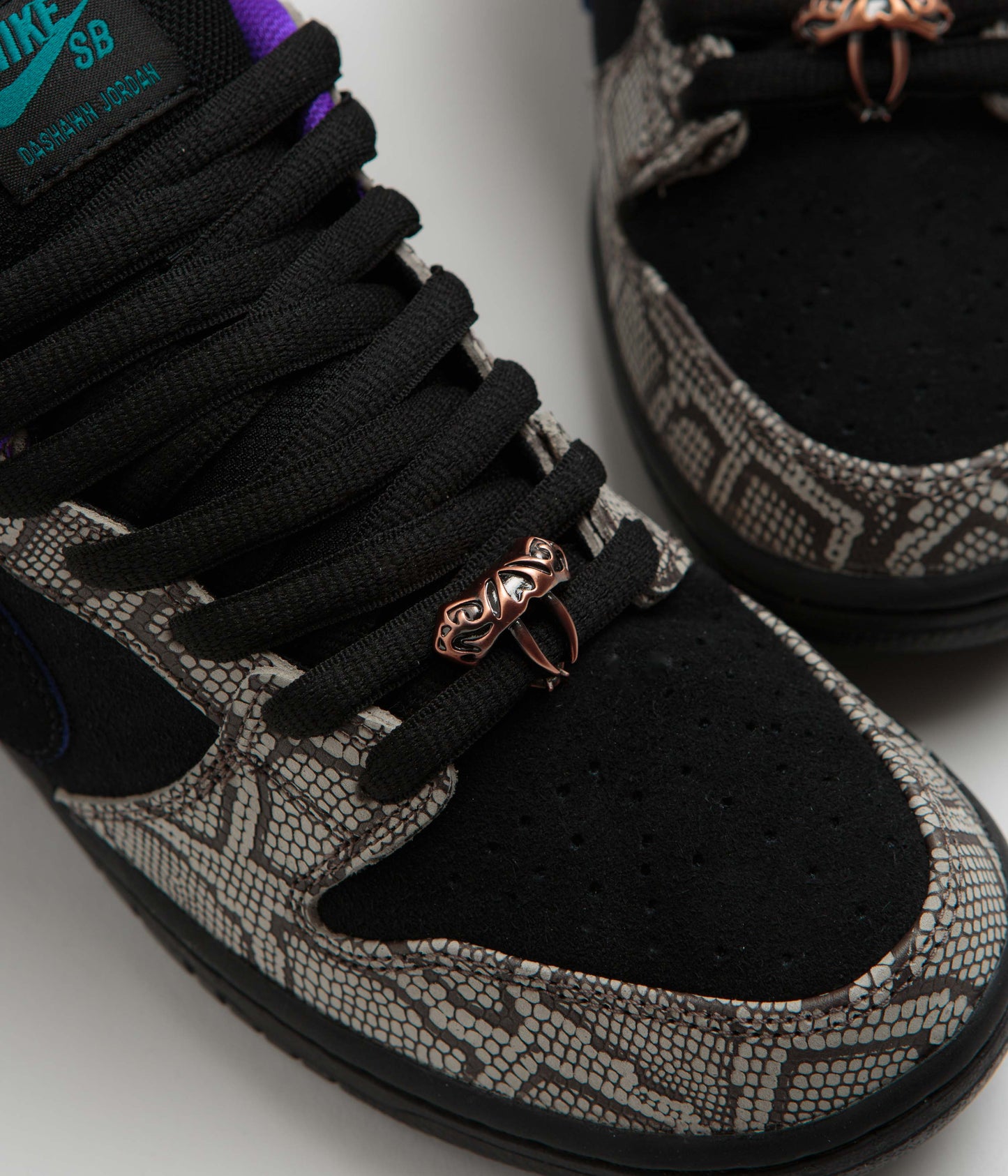 Nike SB x Dashawn Jordan Dunk Low Pro Shoes - String / Black - Bright Spruce - Fierce Purple