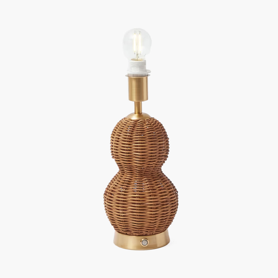 Rattan Bardot Rechargeable Lamp with Blue Ikat Shade (18cm)