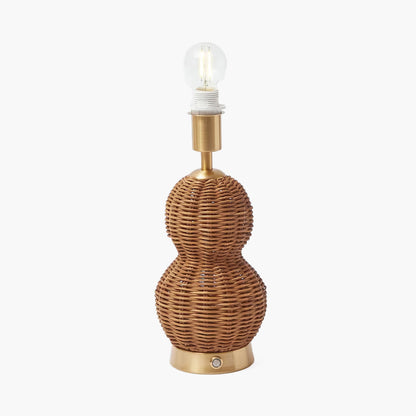 Rattan Bardot Rechargeable Lamp with Blue Ikat Shade (18cm)