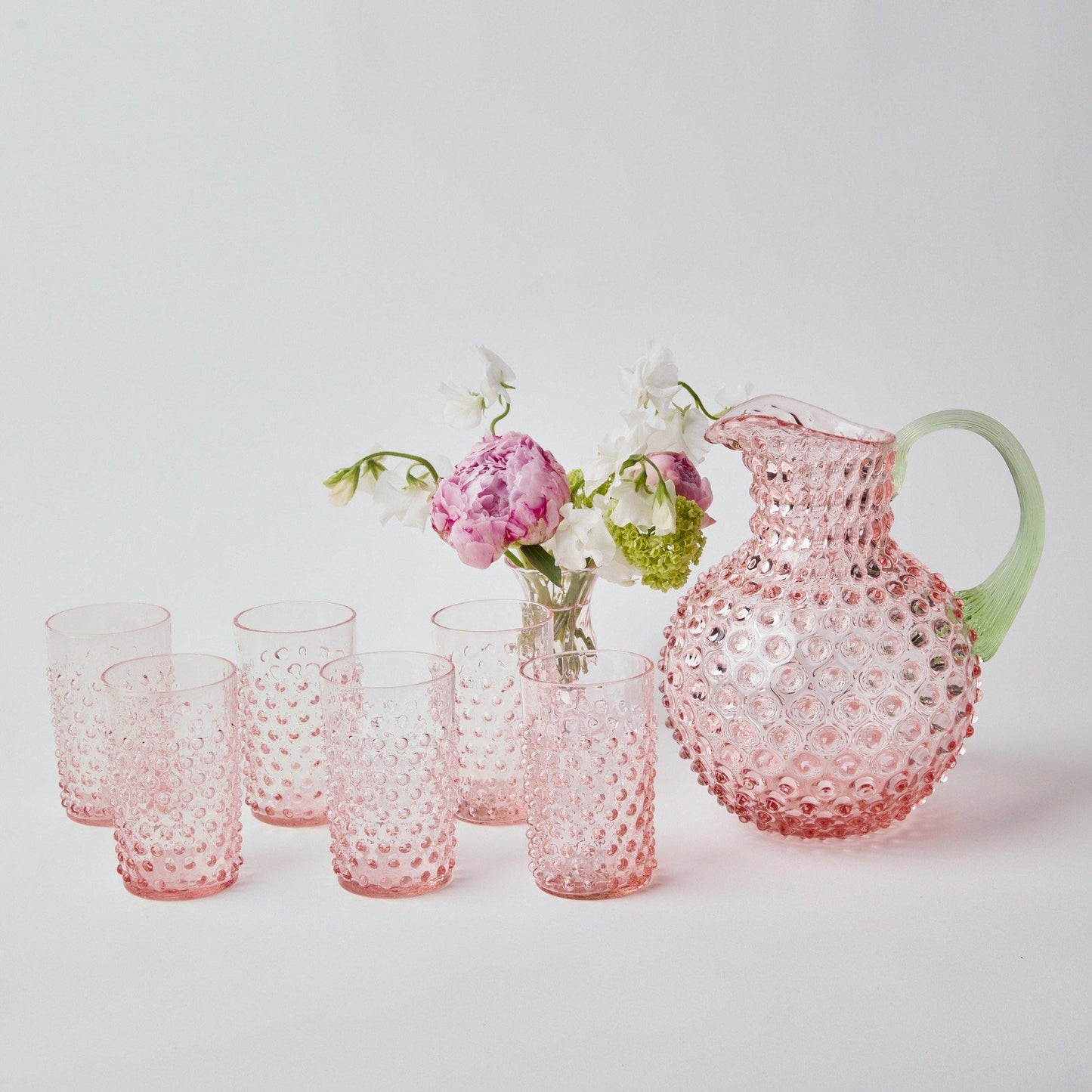 Rose Hobnail Jug with Emerald Handle