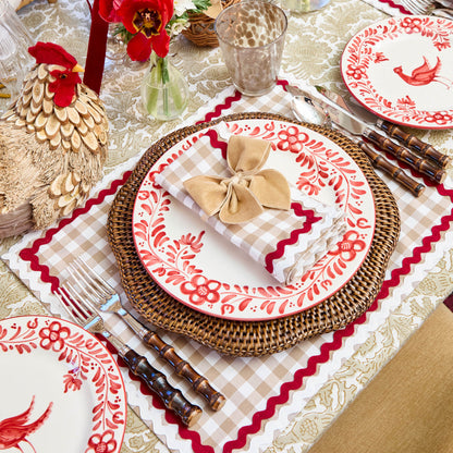 Putty Gingham & Red Rossina Napkins (Set of 4)