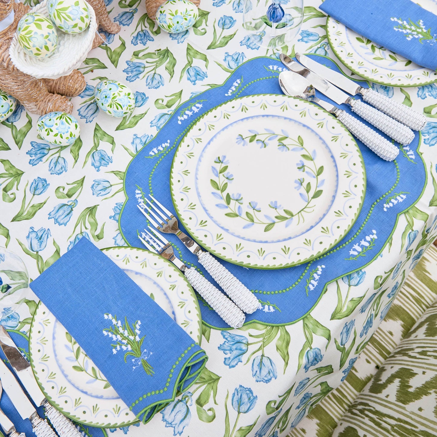 Blue Lily of the Valley Linen Placemats (Set of 4)