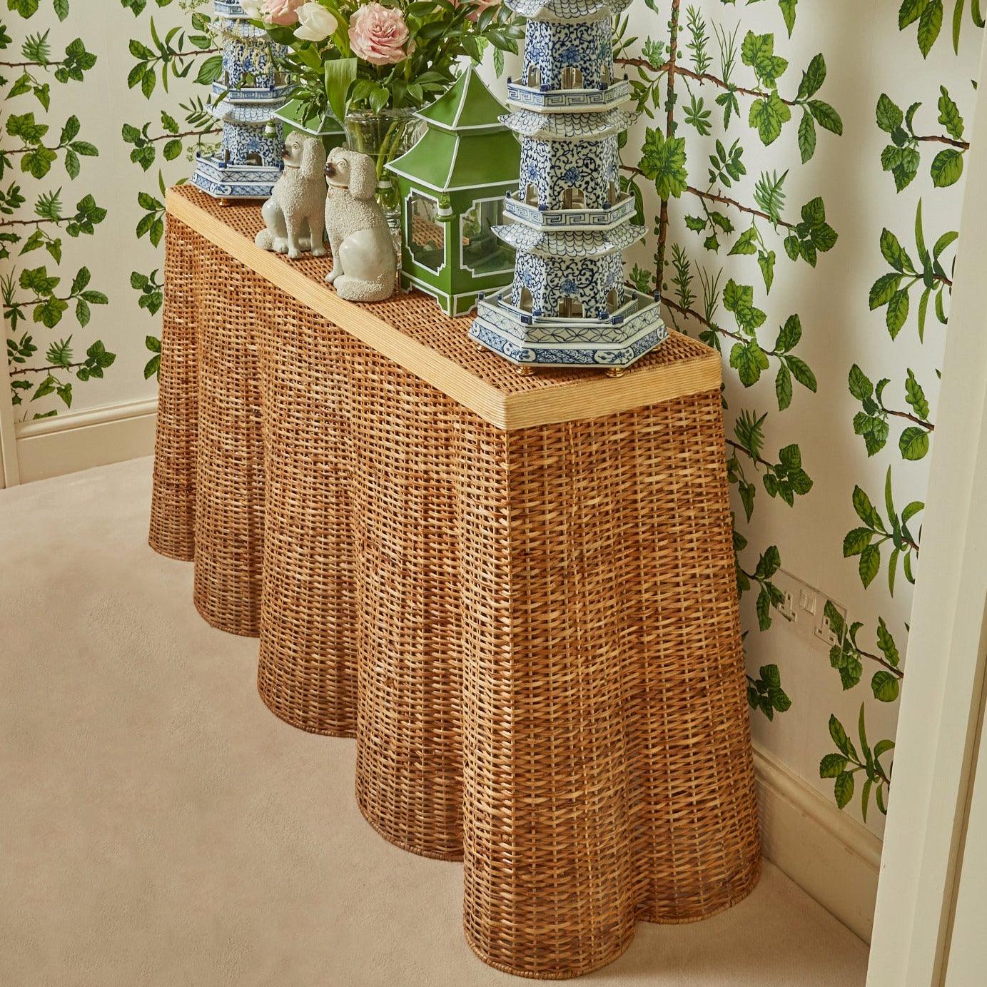 Vivienne Rattan Scalloped Console Table