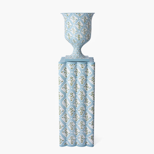 Blue Floral Trellis Urn & Pedestal
