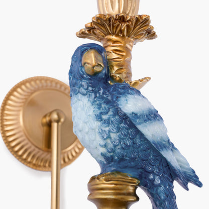 Blue Parrot Rechargeable Wall Light with Soft Blue Frilled Silk Shade (18cm)