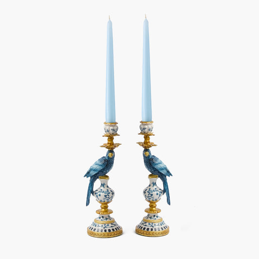 Small Blue Parrot Candle Holder (Pair)